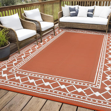 Outdoor Rug 9x12 Diamond Border Area Rugs for Indoor and Outdoor Patios and Porches - Waterproof, Washable