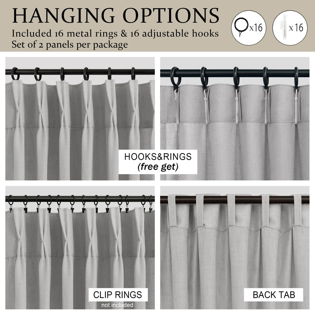 Light Grey Pinch Pleat Curtains 108 Inches Long 2 Panel Back Tab Light Filtering Thick Sheer Linen Pleated Drape Semi