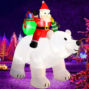 6 Foot Tall Christmas Inflatable Santa Claus on Polar Bear, LED Lights Outdoor Indoor Holiday Decorations, Christmas