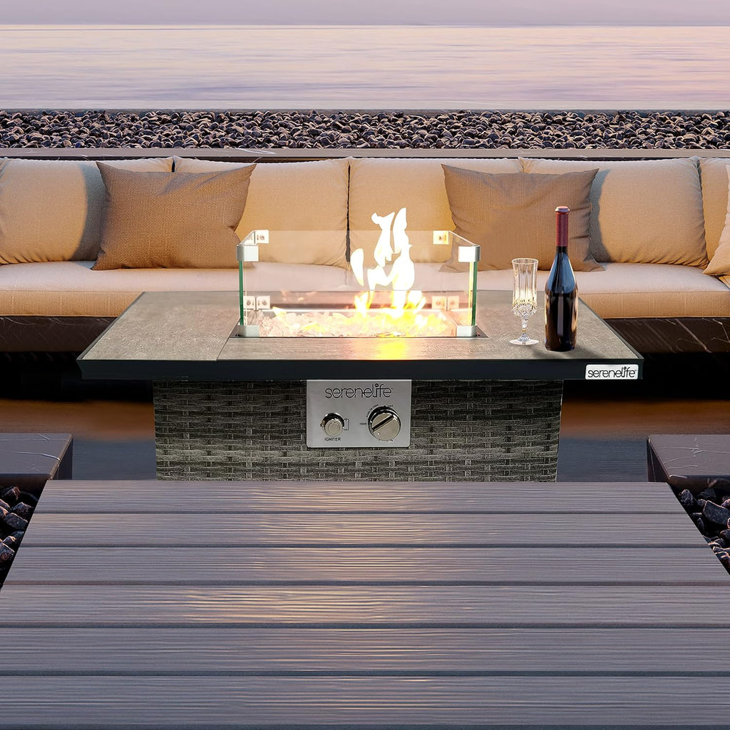 Propane Fire Pit Table, 50000 BTU CSA/ETL Certified Safe Gas Table with Sturdy Wicker Base, Stainless Steel Burner