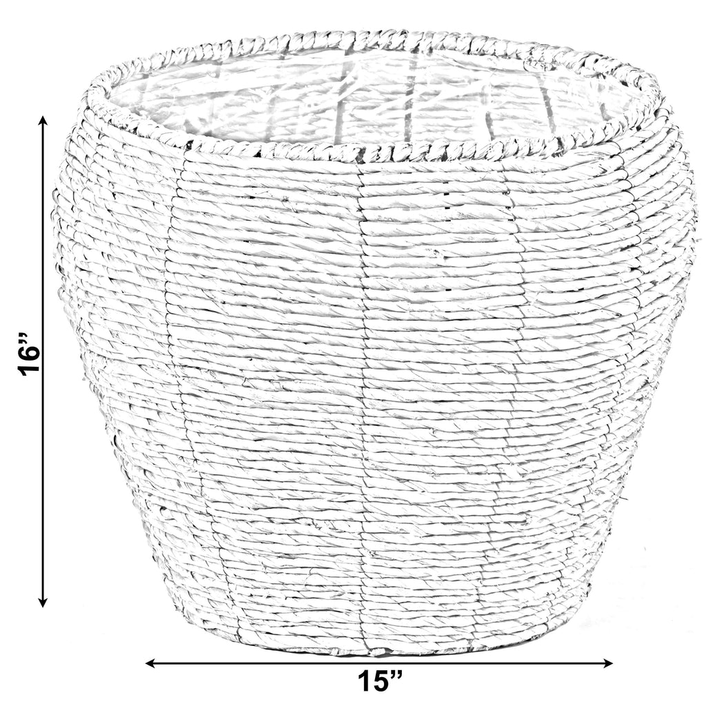 Vintiquewise Woven Round Flower Pot Planter Basket with Leak-Proof Plastic Lining - Large