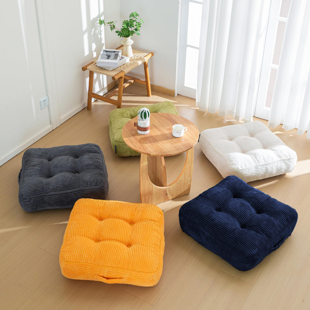8" Extra Thick Floor Pillow Cushion for Adults, Meditation Cushion Pillow, Large Square Floor Sitting, Tufted