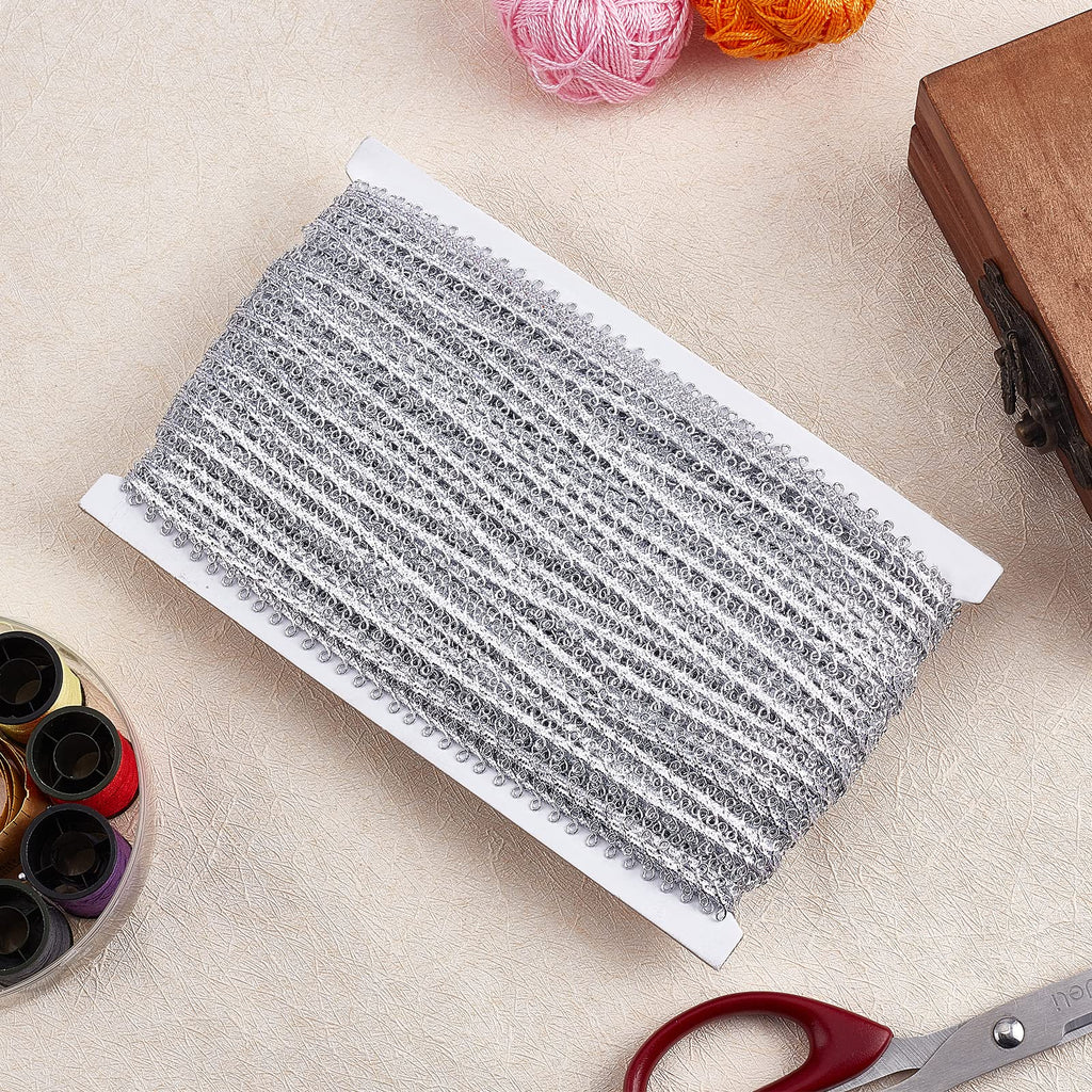 Metallic Braid Lace Trim 9mm Wide Polyester Woven Braid Trim Silver Circle Metallic Decorative Gimp Trims - 49 Yards