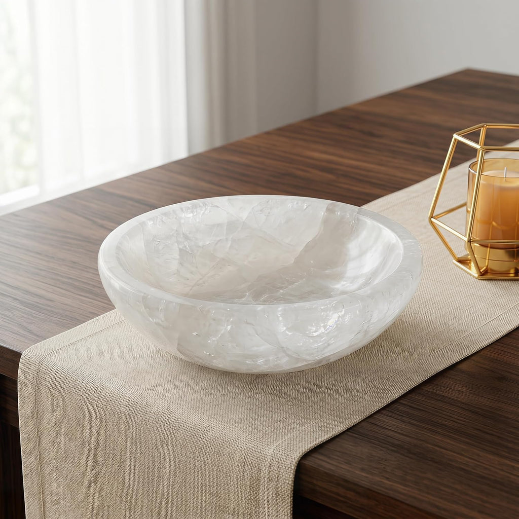 Calcite Stone Bowl, Pure White, Natural Marble Crystal 20cm | Crystals Charging, Hand Carved, Decorative Centerpiece