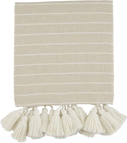 Stripe Tassel Throw Blanket, Taupe, 50" x 60"