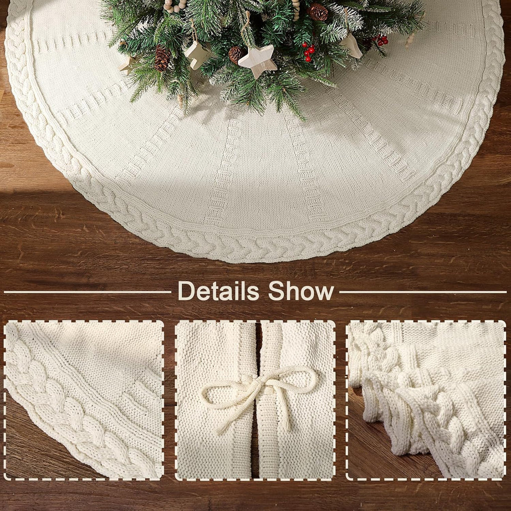 Knit Christmas Tree Skirts, Neutral Tree Skirt, Cozy Christmas Decorations