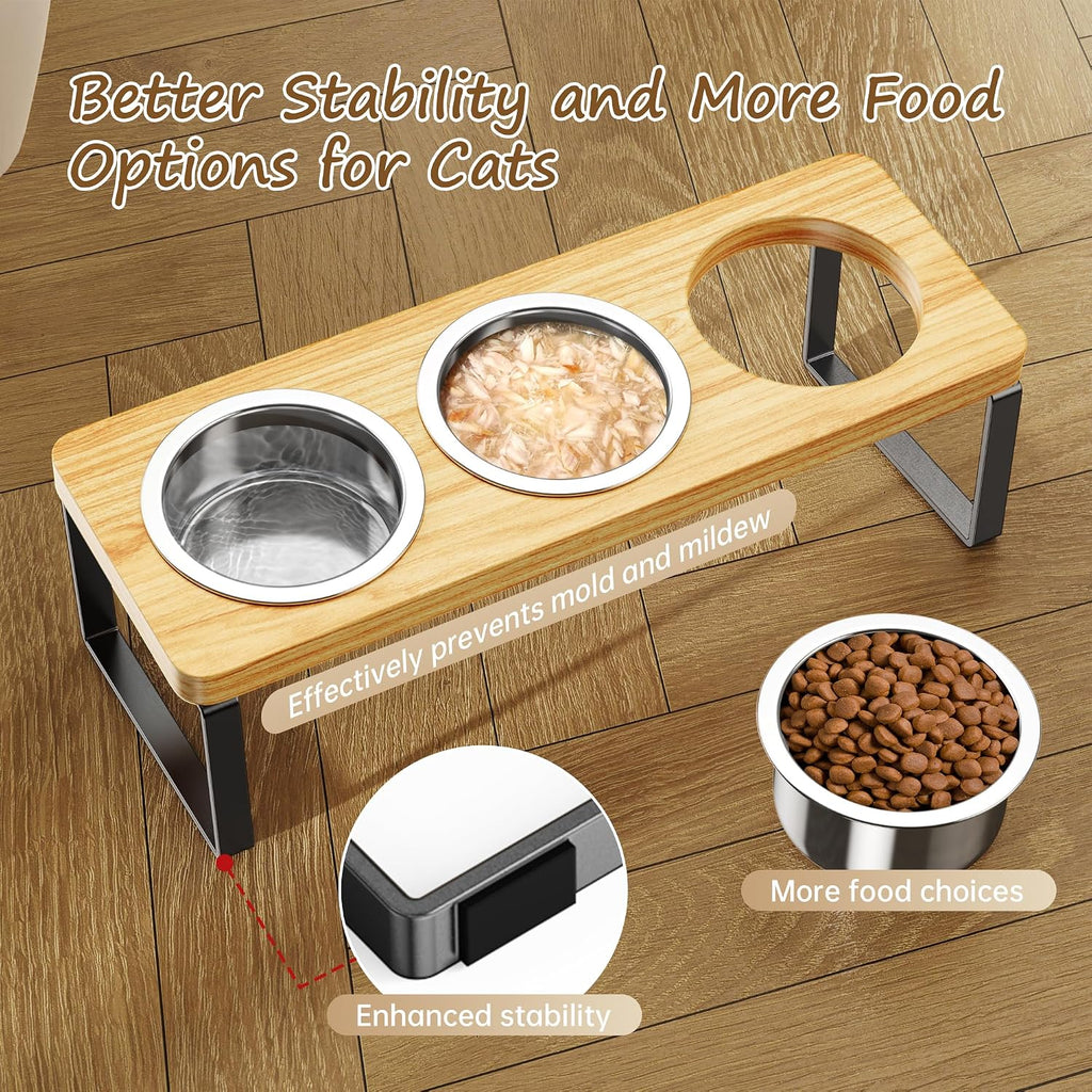 Elevated Cat Bowls with 3 Stainless Steel Bowls | 10° Tilted Anti-Vomiting Raised Cat Food Bowl for Small Cats