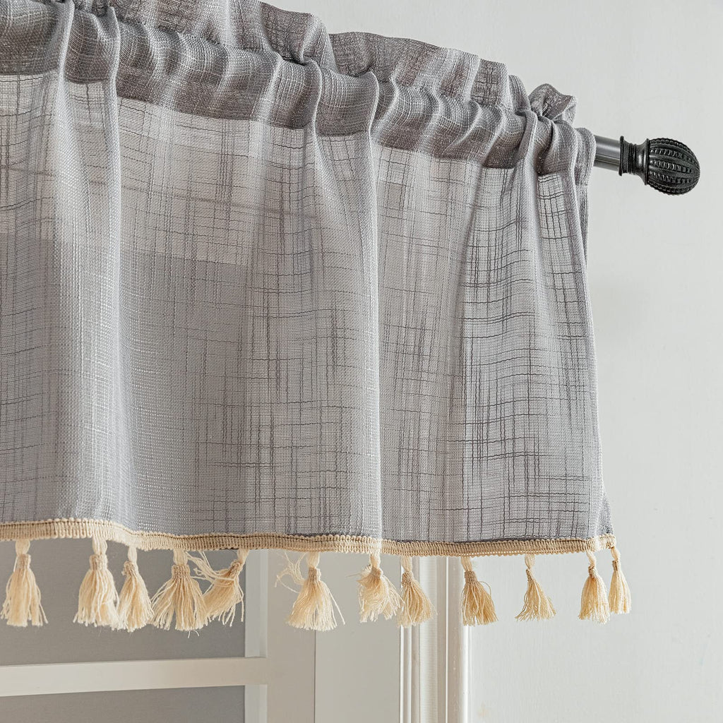 Beda Home Tassel Linen Textured Swag Curtain Valance, Grey, 52 x 18 in
