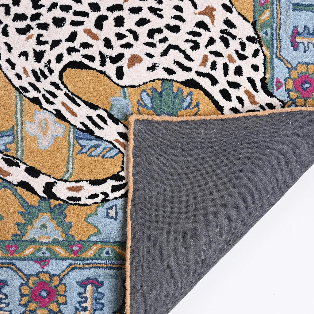 Handmade Leopard Wool Area Rug with Traditional Oushak Motif - Animal Print Cheetah Rugs | Plush Texture, Vintage