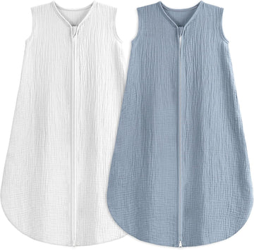 2 Pack Baby Sleep Sack 100% Organic Cotton Muslin Baby Sleeping Bag Way Zipper Wearable Blankets TOG 0.3