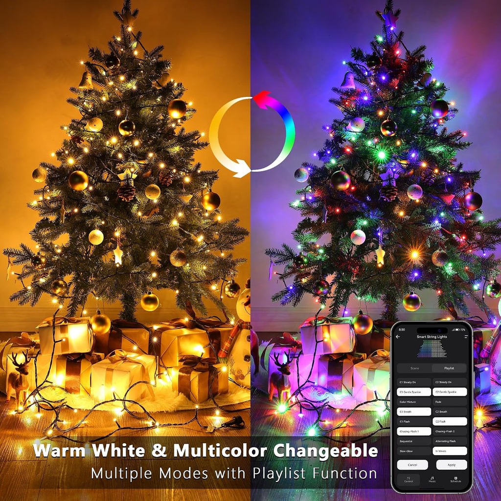 Gentle Twinkle Christmas Lights, 200 LED Smart Christmas Tree Light