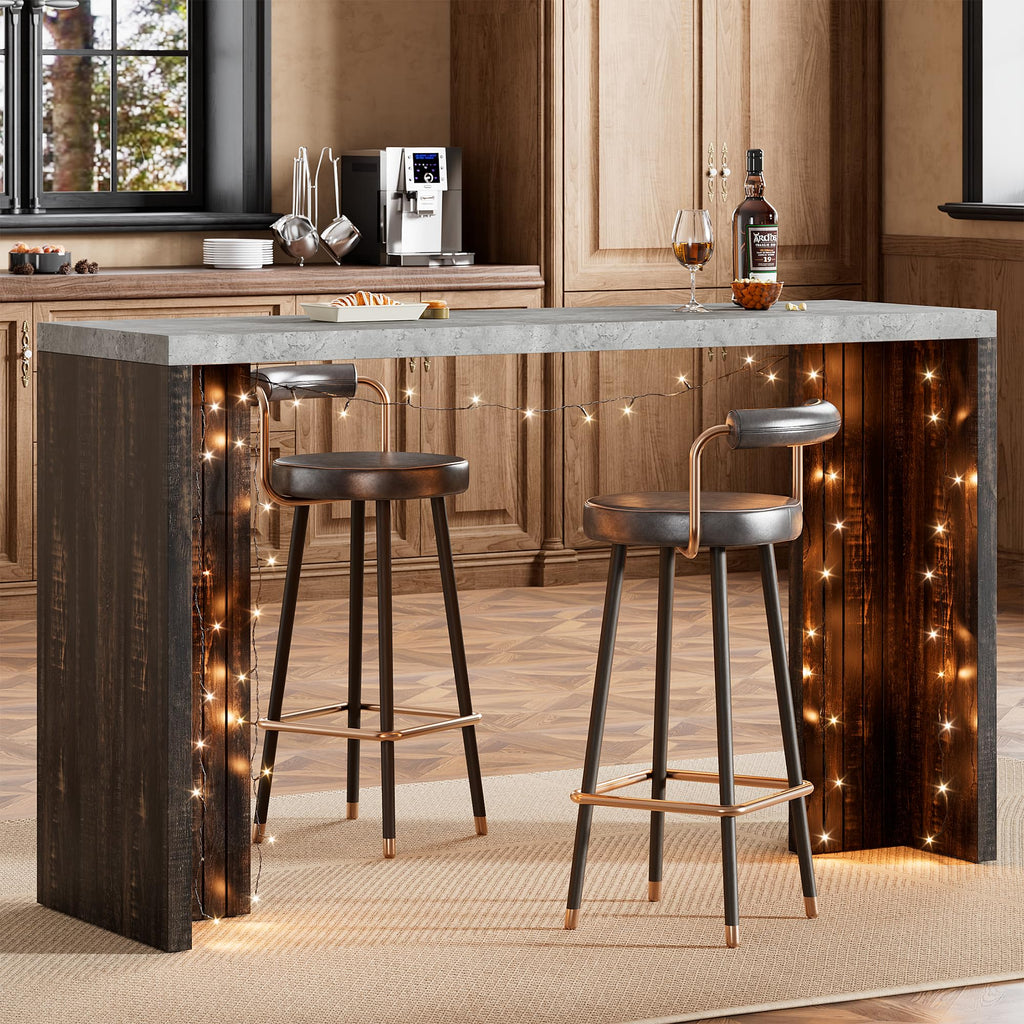 Bar Table for 4-6 People - 55" Long Counter Height Pub with Extra Thickened Tabletop, Modern Rectangular Home Bar
