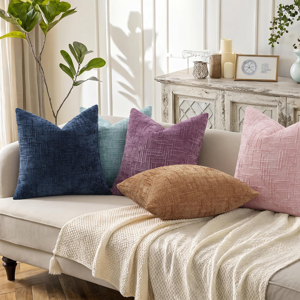 Textured Chenille Throw Pillow Covers 16x16 Set of 2 Light Pink