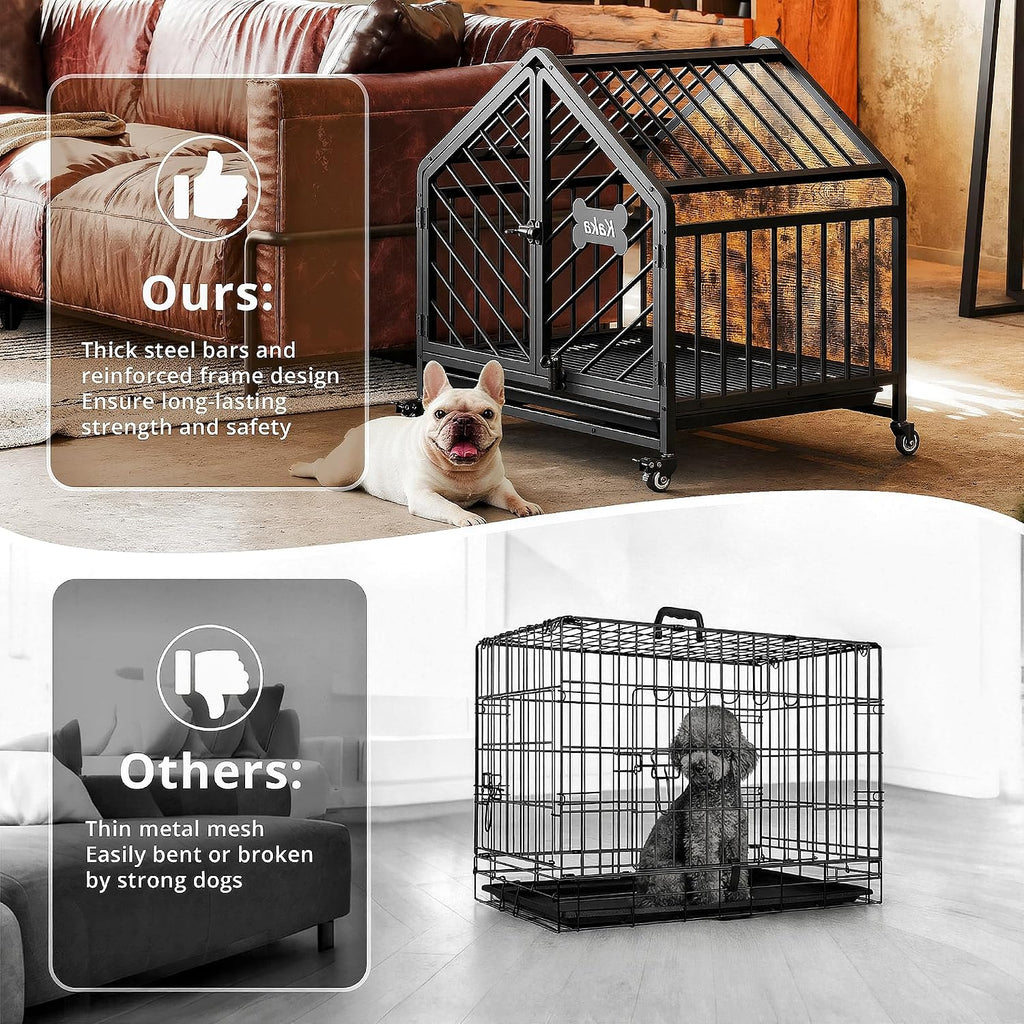 27.6" Dog Crate Furniture with Pull-Out Tray and Wheels