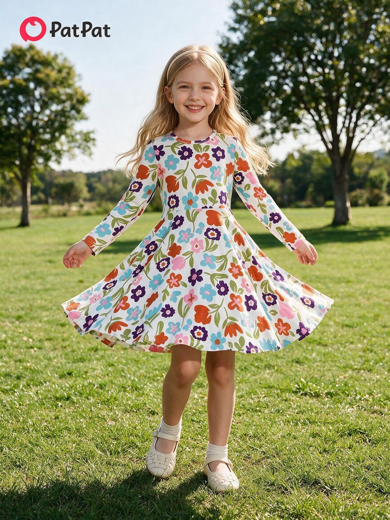 Girls Long Sleeve A Line Skater Dress Casual Everyday Outfit