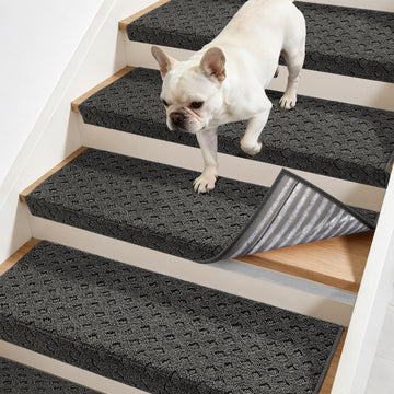 13" x 30" Bullnose Carpet Stair Treads, 14 Pcs Dark Grey
