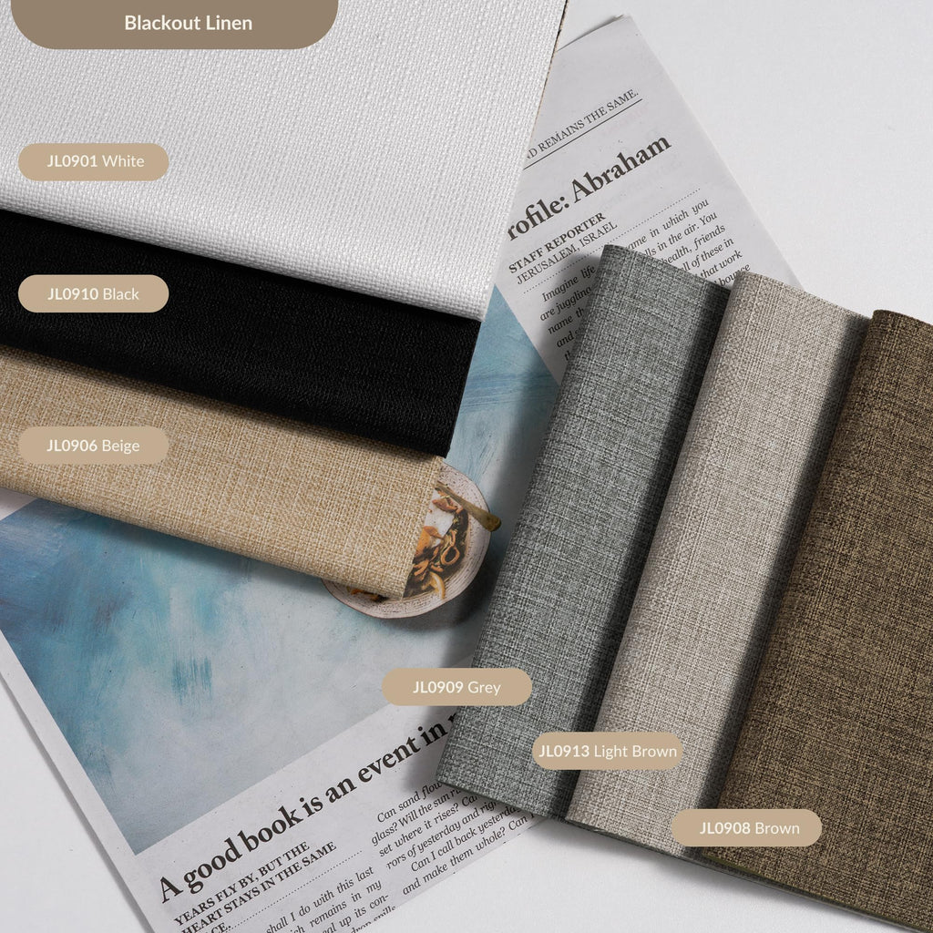 Motorized Roller Blinds with Remote Control, Blackout Linen Fabric Automatic Roller Shades for Windows, Rechargeable