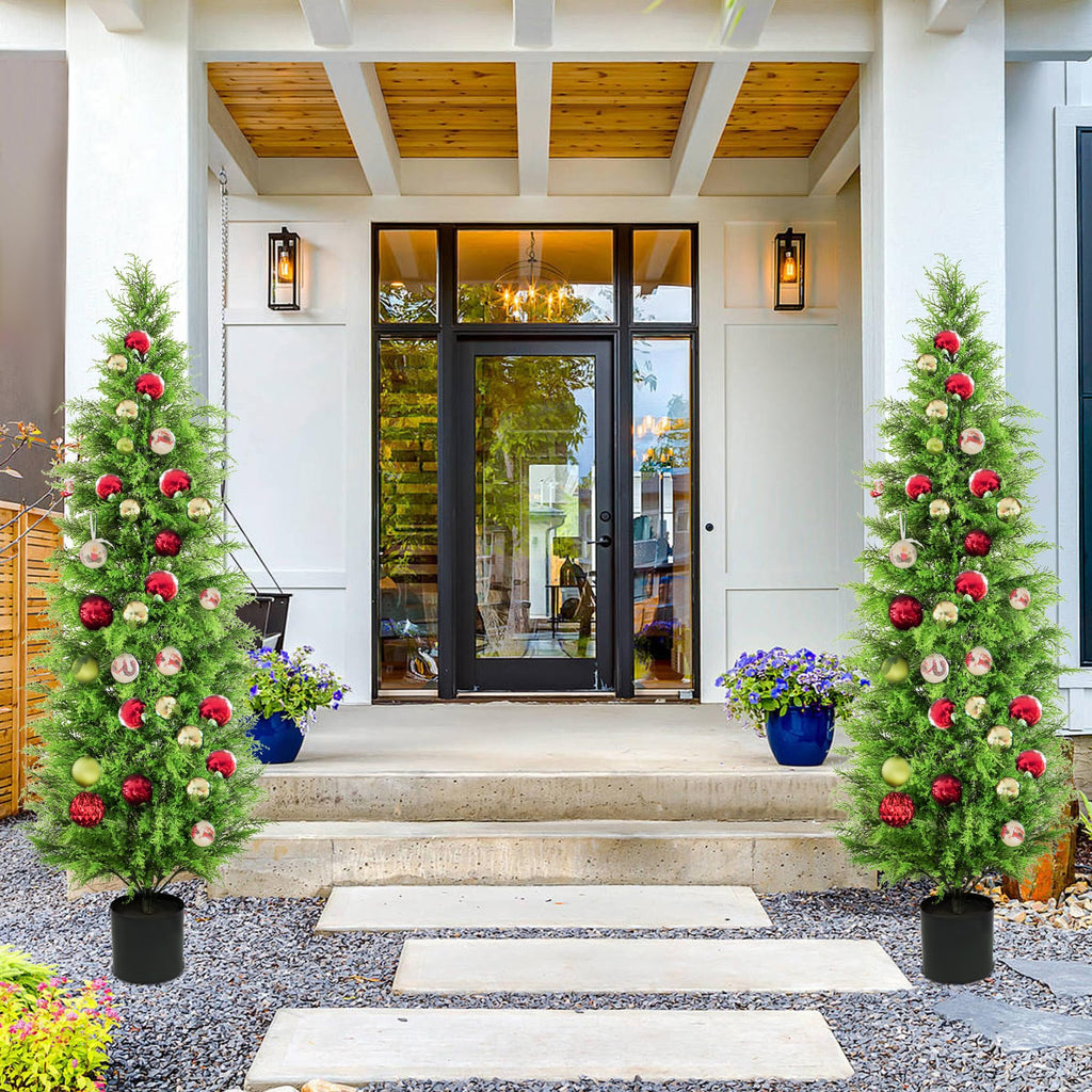 Artificial Cedar Trees for Outdoor, 6FT Artificial Topiary Trees Decor UV Rated Fake Shrubs for Front Porch Indoor and