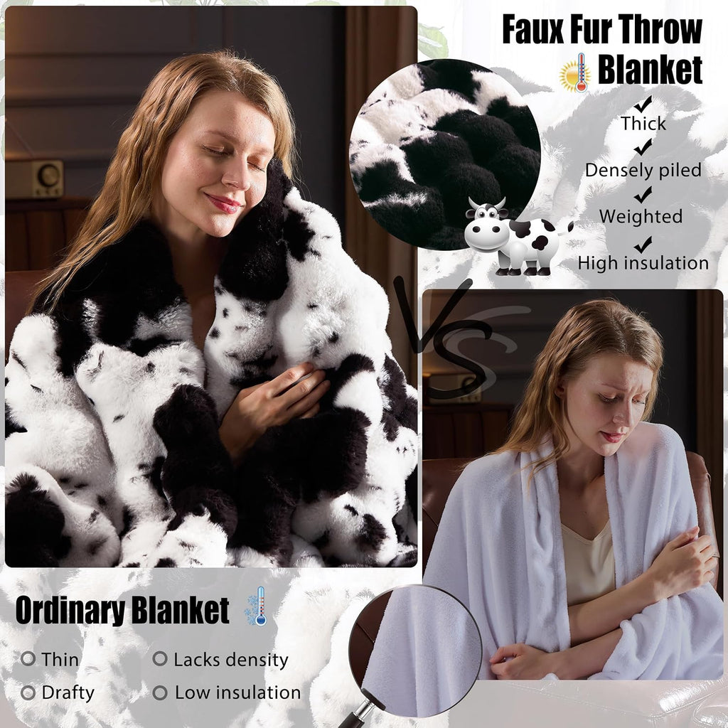 Faux Fur Throw Blanket for Couch, Fluffy Fuzzy Plush Bubble Blanket, Soft Warm Cozy Shaggy Rabbit Blanket, Luxury