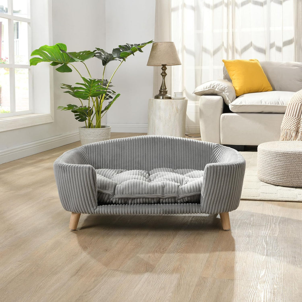 Dog Bed, Mid‐Century Modern Pet Sofa Dog Bed for Small Dogs 11‐25 Lbs, Raised Dog Bed with Sturdy Birch Wood Legs