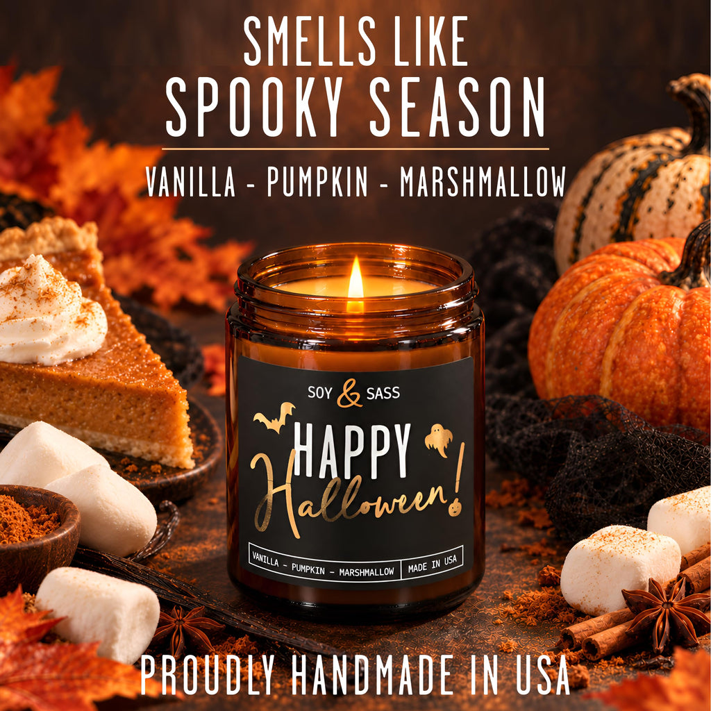 Happy Halloween Candle - Vanilla Pumpkin Marshmallow Scent, Made in USA