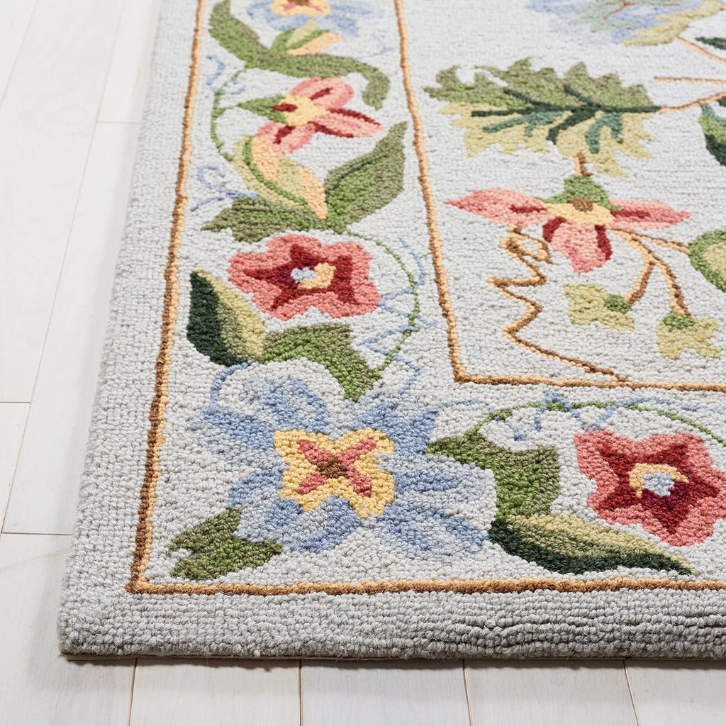 Chelsea Area Rug - 9' x 12', Grey, Hand-Hooked French Country Floral Wool