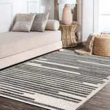 Y Khalil Modern Berber Stripe Cream/Black Indoor Area Rug, 8x10, Contemporary, Bohemian