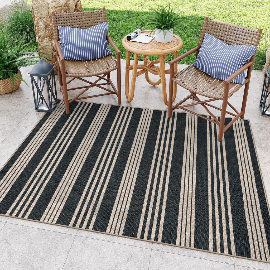 Elance Striped Easy Jute Outdoor Patio Rug, Washable 5x7 Area Rugs for Living Room Office Indoor Out