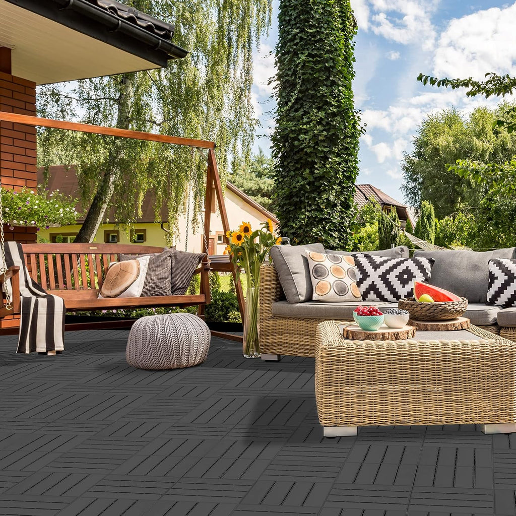 Plastic Interlocking Deck Tiles, 9 Pack , 12"x12" Waterproof Outdoor Flooring All Weather Use, Patio Floor Decking