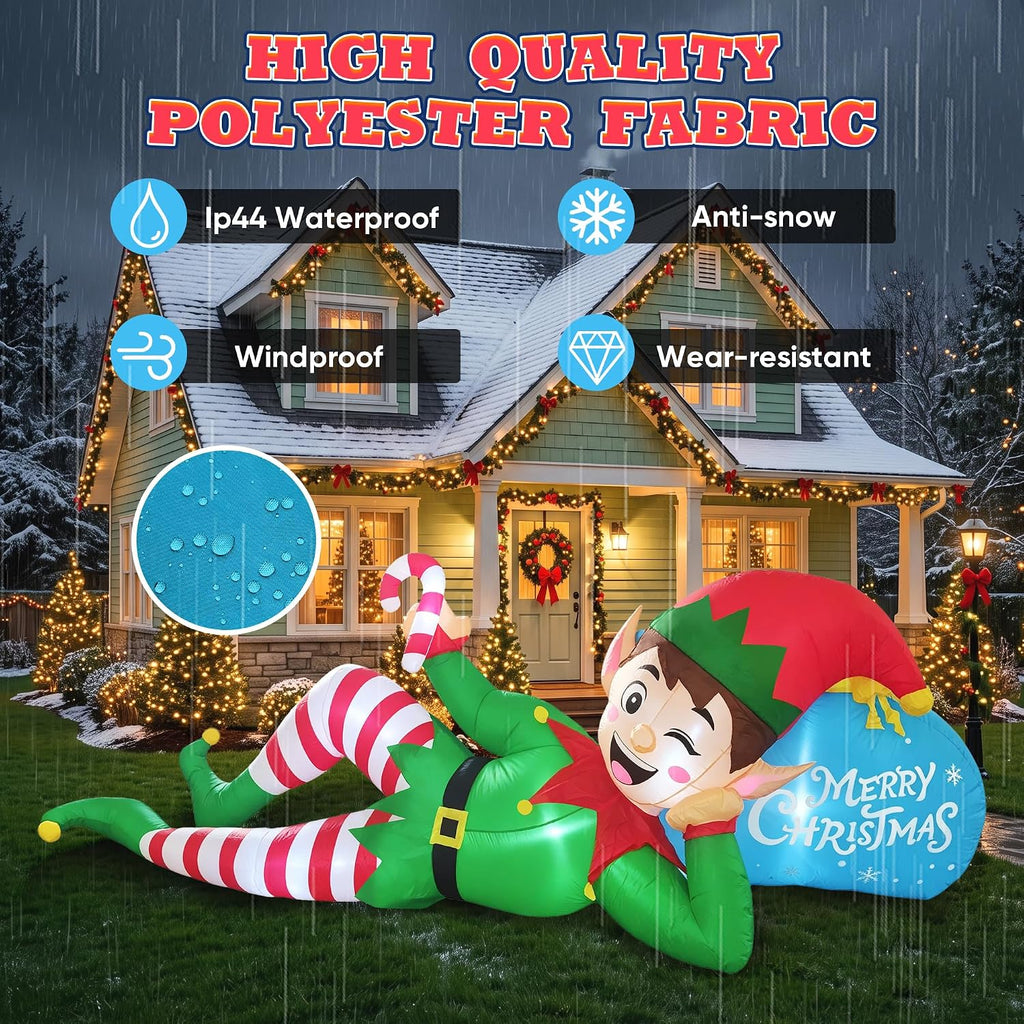 10FT Christmas Inflatables Lying Elf Outdoor Yard Decoration