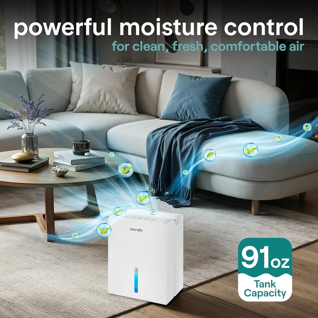 2-in-1 91 Oz Dehumidifier For Home, Bedroom, Bathroom, Basement with Removable Cylinder & Drying Base, Timer