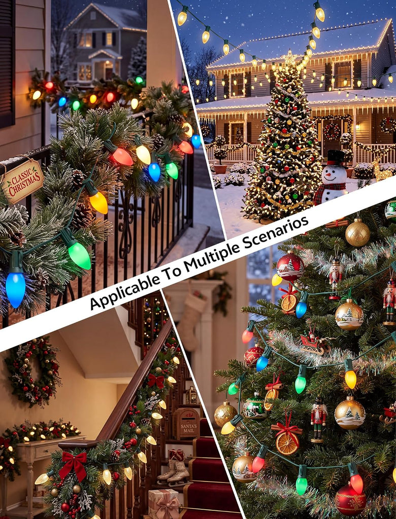 100FT C9 Light String Christmas Stringer, Green Wire with E17 Light Sockets
