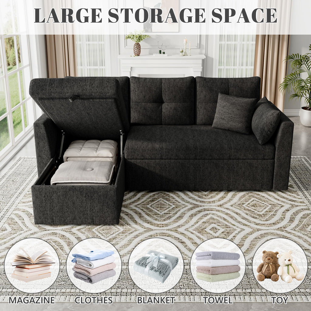 Sleeper Sofa Couch, Sectional Sofa Bed, Black