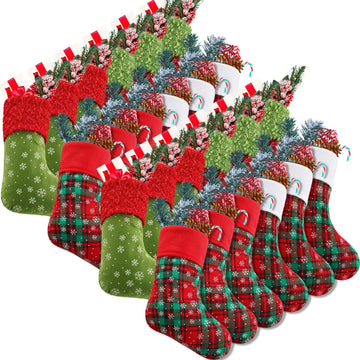 Inch Christmas Mini Stockings Plaid Snowflake Christmas Tree Hanging Stocking for Xmas New Year Party - Set of 24