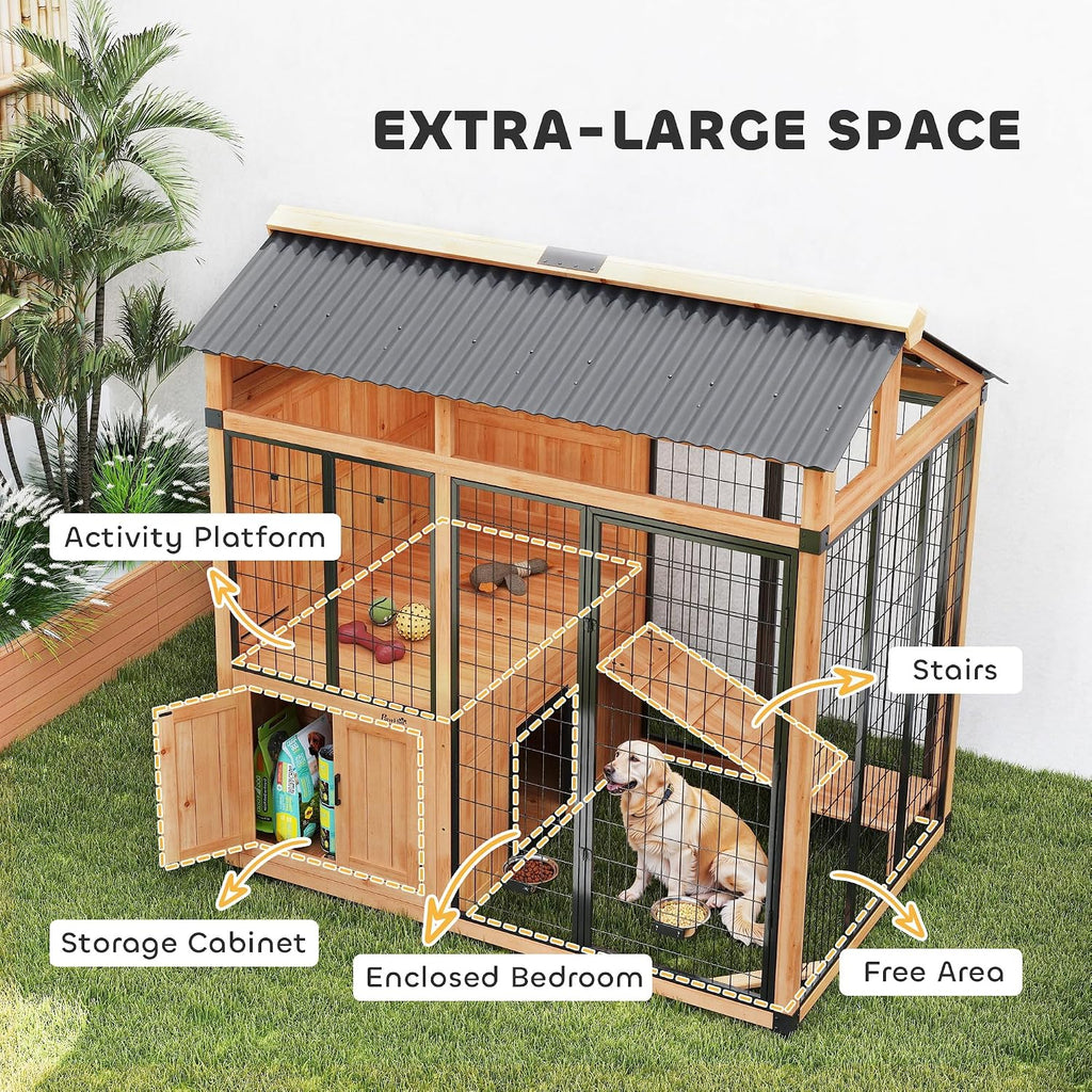 7' x 5' Extra Large Outdoor Dog Kennel Walk-in Wood Dog House Yellow