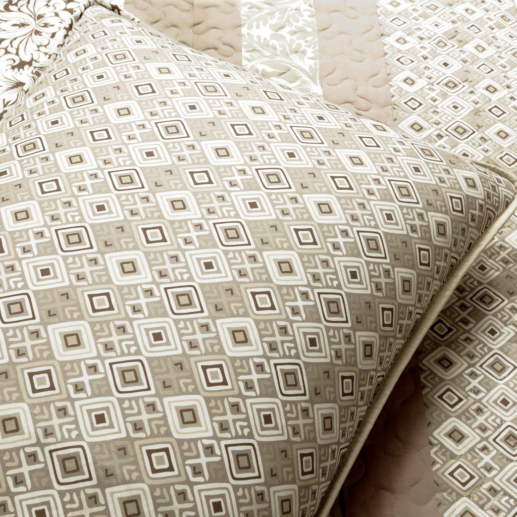Boho Stripe Reversible Cotton Quilt 3-Piece Set, Neutral - Bold Colorful Bohemian Bedding Set