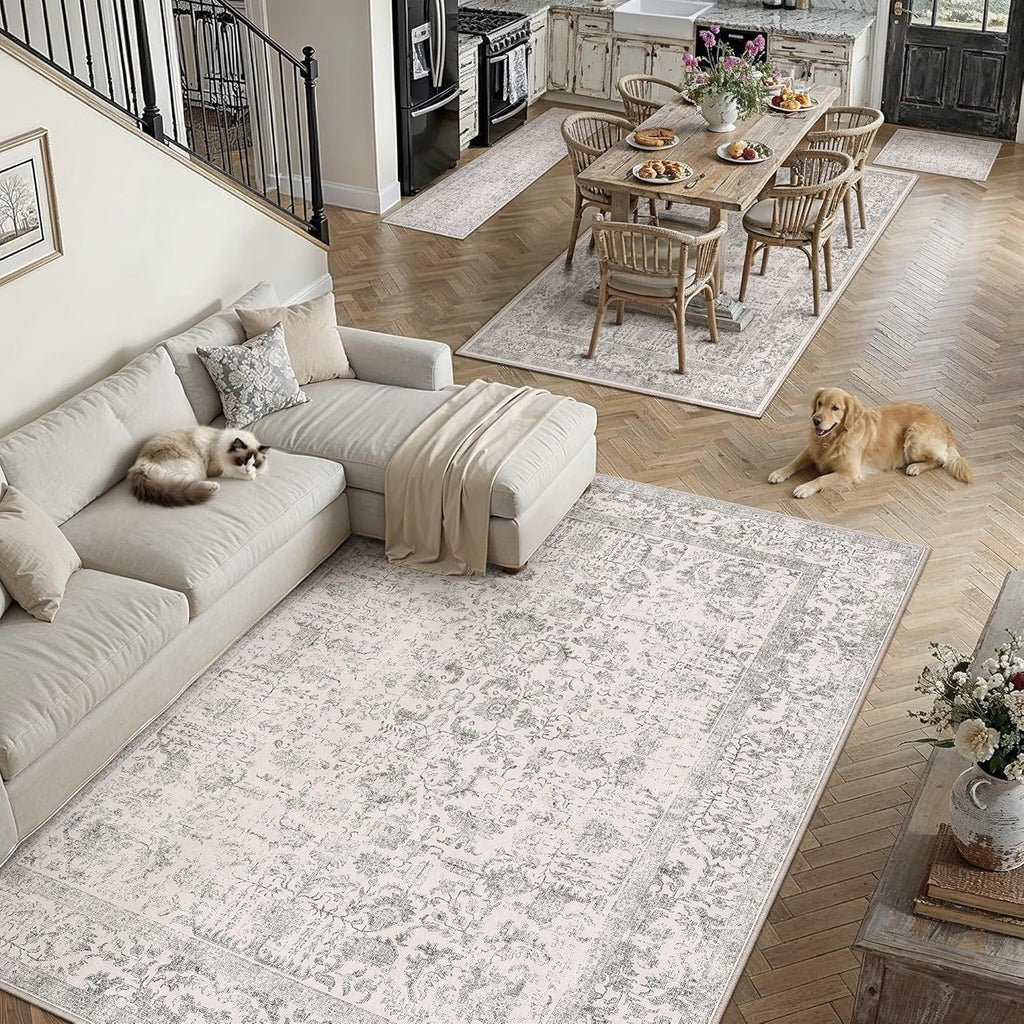 Gray Runner Rug 2x8 Hallway Machine Washable Kitchen Vintage Distressed Non Slip Long Carpet Indoor 
