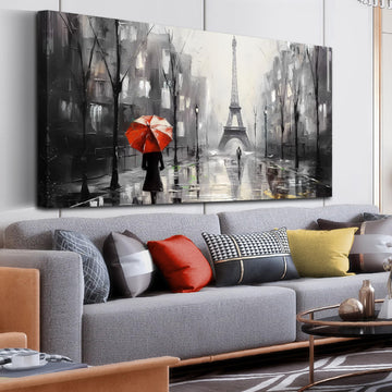 Paris Wall, Black and White Eiffel Tower Wall Decor, French Woman Print Paintings, Size 24x48 Inches
