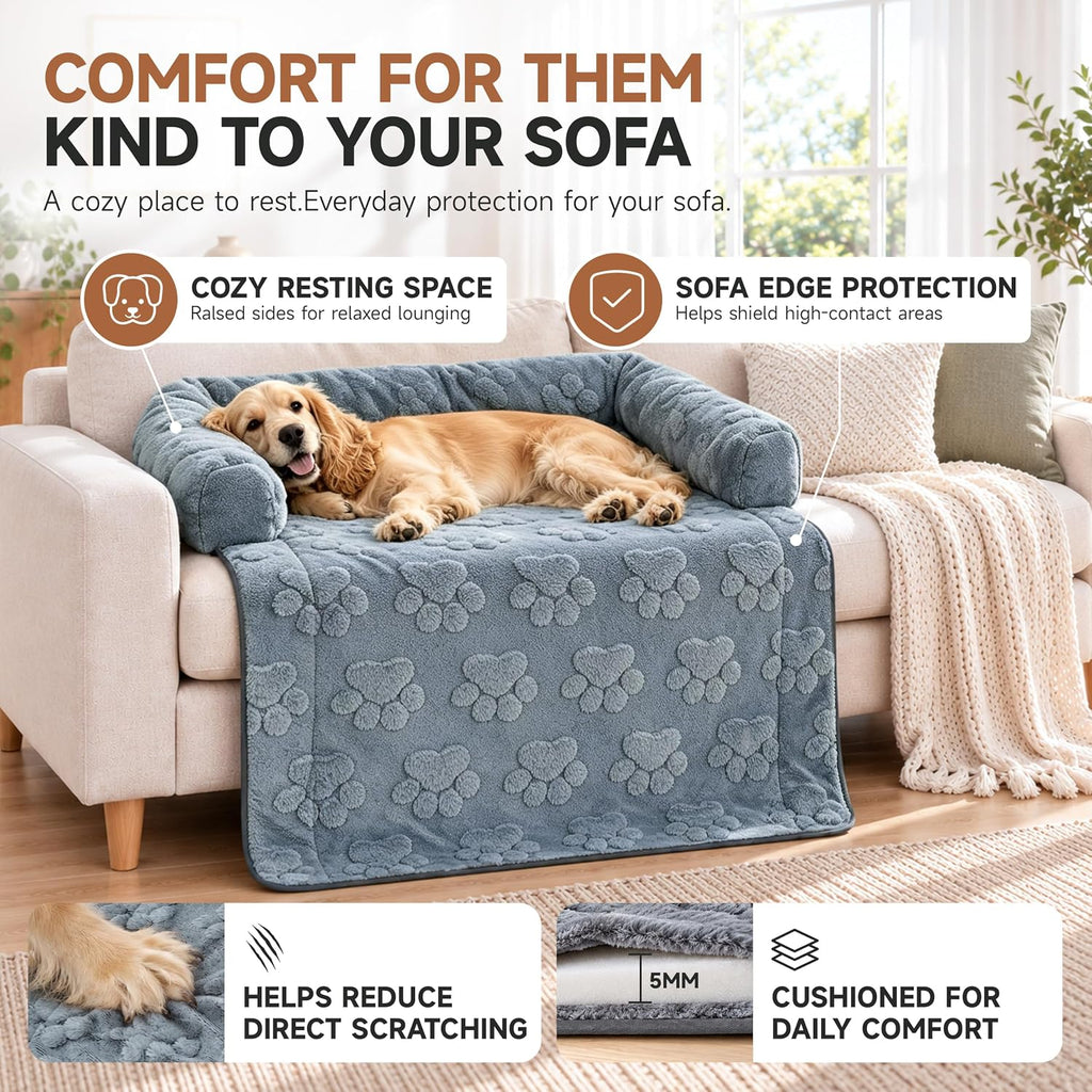 Dog Couch Bed for Small & Medium Dogs, Washable Sofa Mat with Bolsters