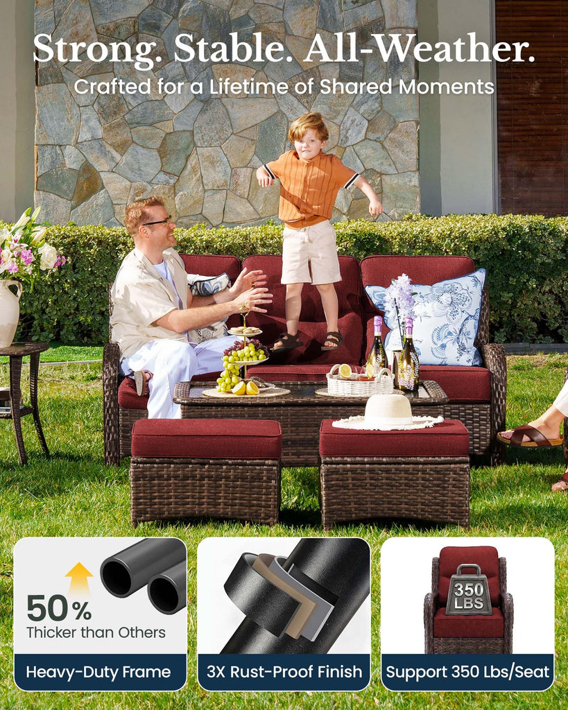 6-Piece Luxury Patio Furniture Set with 6" Thick Cushions, Weather-Resistant Wicker High Back Swivel Rocker Chairs