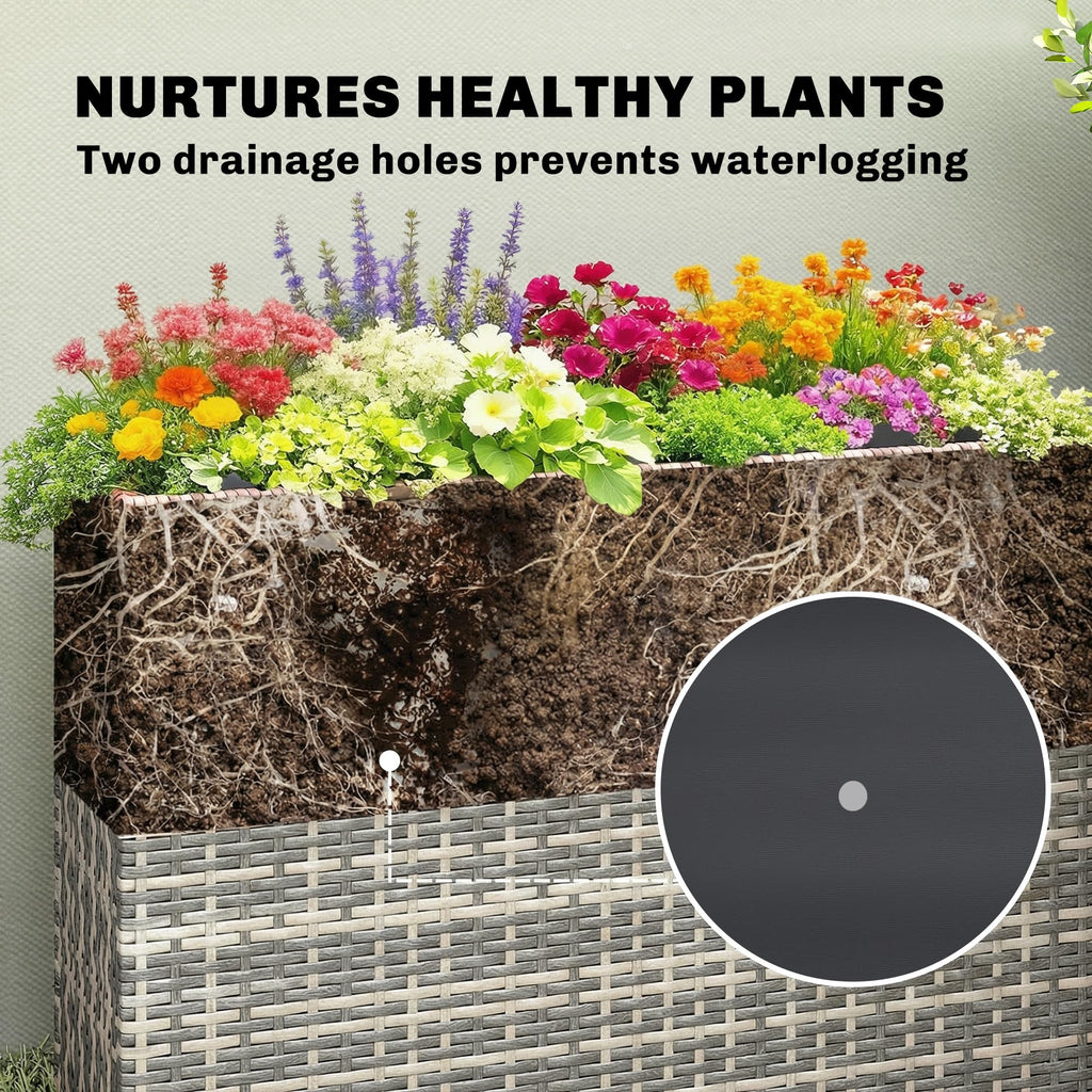 Tall Rectangular Planter with Removable Liner PE Wicker Gray