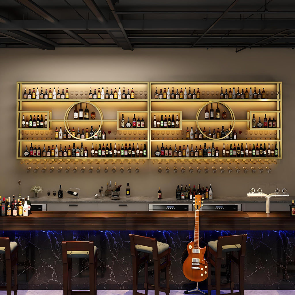 126in Large Wall Mounted Wine Rack, Modern Metal Wine Bottle and Glass Holder, 4-Tiers Liquor Bottles Floating