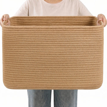 75L Large Jute Rope Storage Basket, 22"x17"x12" Woven Laundry Hamper, Blanket Basket , Toy Storage Bin for Kids