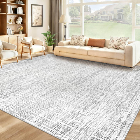 8x10 Area Rugs for Living Room, Washable Large Area Rug Neutral Modern Abstract Bedroom Rug Soft Non Slip Low Pile