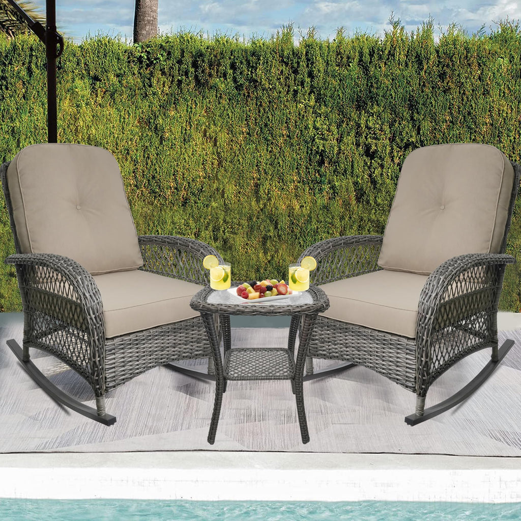 Outdoor Wicker Rocking Chair, All Weather Resin Rattan Wicker Rocking Chairs, for Garden Backyard Lown Porch, 2pc, Brown