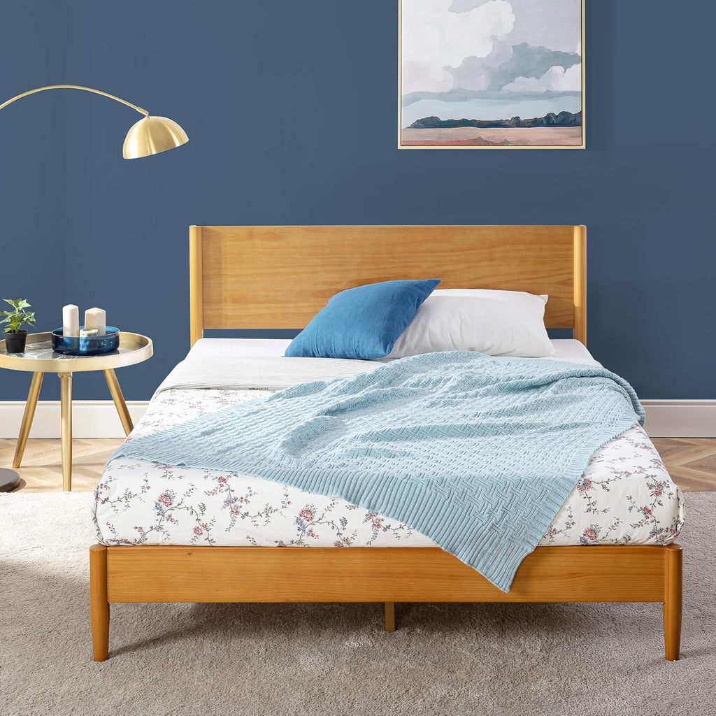 Allen Mid Century Wood Platform Bed Frame, Solid Wood Foundation, Wood Slat Support, No Box Spring Needed