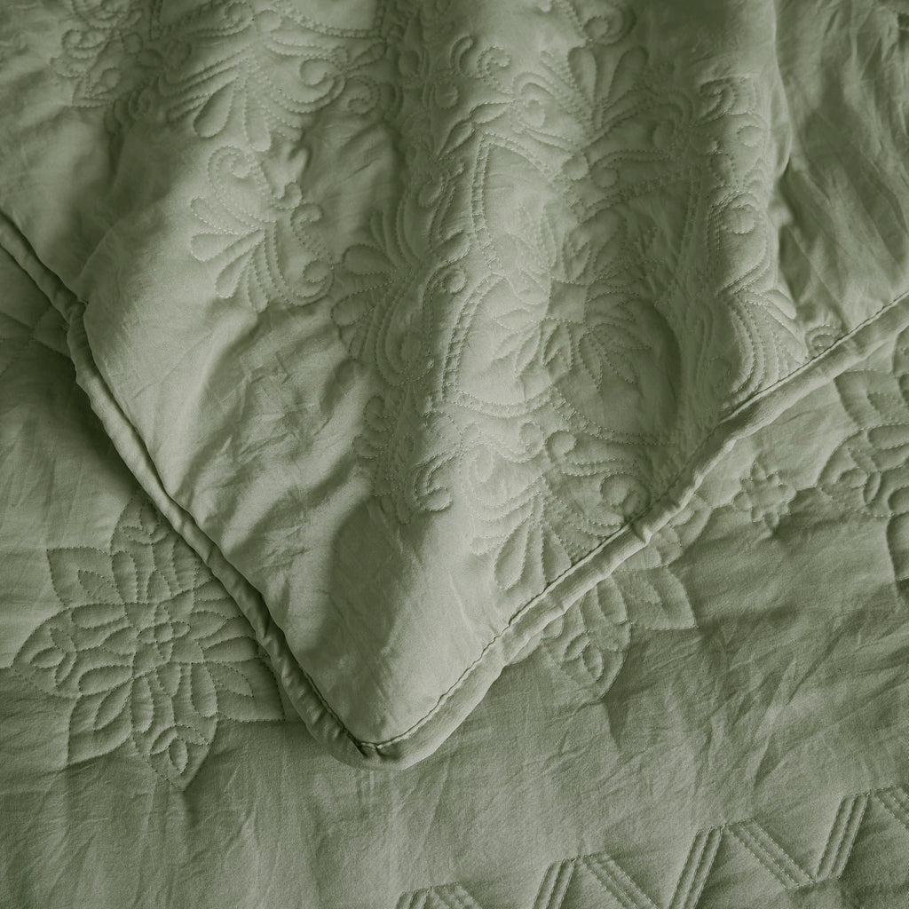 Boho Sage Green Quilt King Size Bedding Sets with Pillow Sham, Bohemian Lightweight Soft Bedspread Coverlet
