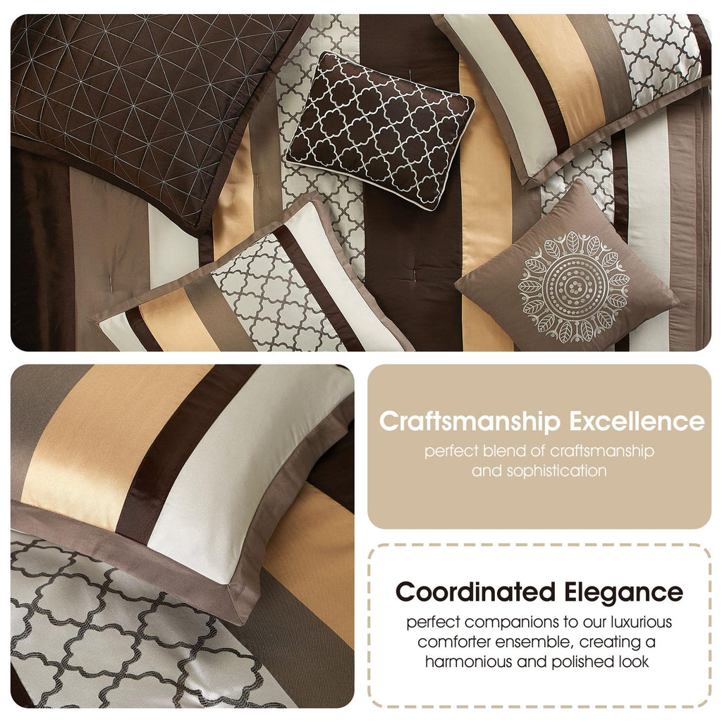 Brown Comforter Set Queen, 8 Pieces Bed in a Bag, Lightweight Microfiber, Ultra-Soft, Jacquard Premium Bedding Set