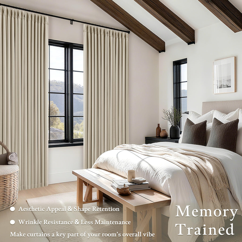 Oatmeal Linen Pinch Pleated Blackout Curtains 96 Inches Long 2 Panels Set