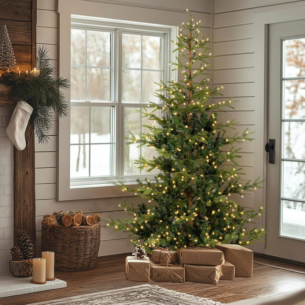 Tree Company 6.5ft Pre-Lit Norwegian Spruce Christmas Tree | 650 Clear Lights, 956 Feel Real Tips, Includes Stand